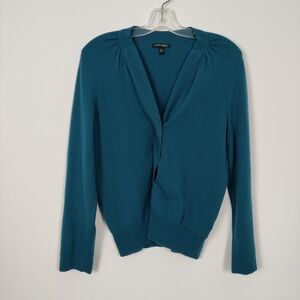 Anne Klein Women's Cardigan in Greenish Blue Size Large 100% Cashmere Sweater